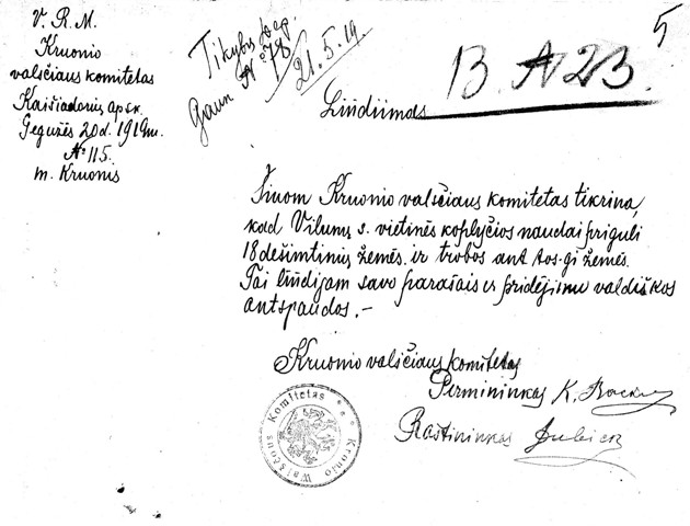 Vaizdas:Kruonio valsčiaus komiteto raštas 1919 m..jpg